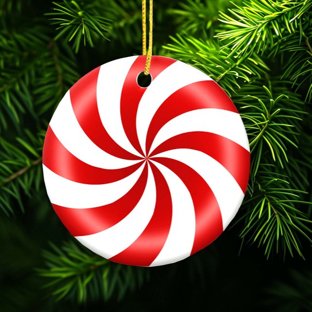Ornamento de Doces Peppermint (Seasons Greetings and Happy Holidays with a Peppermint Candy Swirl!)