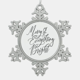 Ornamento De Estanho Floco De Neve Alegre e Tudo Brilhante Preto e Branco