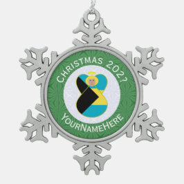 Ornamento De Estanho Floco De Neve Bandeira das Bahamas Anjo Natal Verde
