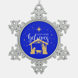 Ornamento De Estanho Floco De Neve Bendito Cena da Natividade Natal Doméstica