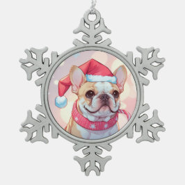 Ornamento De Estanho Floco De Neve Cachorro francês bonito com chapéu e cachecol