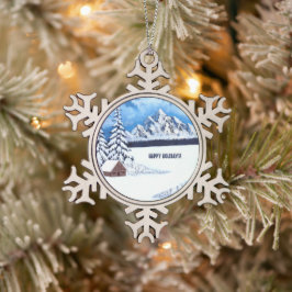 Ornamento De Estanho Floco De Neve Cena de Inverno Mágico