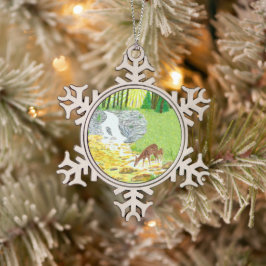 Ornamento De Estanho Floco De Neve Cerva e Filhote