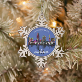 Ornamento De Estanho Floco De Neve Cleveland em grafite