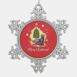 Ornamento De Estanho Floco De Neve Feliz Natal Cat