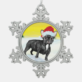 Ornamento De Estanho Floco De Neve festive french bull dog