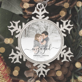 Ornamento De Estanho Floco De Neve Foto Personalizada Primeiro Natal Noiva Cinza Scri