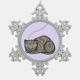 Ornamento De Estanho Floco De Neve Gato de gato malhado cinzento do sono do doce na