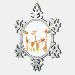 Ornamento De Estanho Floco De Neve Girafas de desenho animado fofas: ornamento de pel