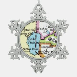 Ornamento De Estanho Floco De Neve Lago Tahoe, Enfeites de natal do mapa da cidade de