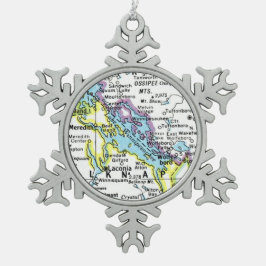 Ornamento De Estanho Floco De Neve Lago Winnipesaukee Mapa Snowflake Ornament