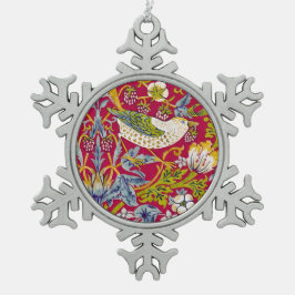 Ornamento De Estanho Floco De Neve Morris Red Background Strawberry Thief Patterno