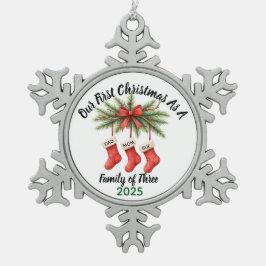 Ornamento De Estanho Floco De Neve Nova Família de 3 Primeira Festa de Natal 2025