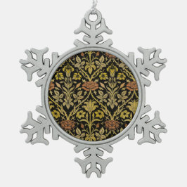 Ornamento De Estanho Floco De Neve Padrão de Rosa de fundo preto Morris e Flor Lily