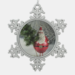 Ornamento De Estanho Floco De Neve Papai noel com árvore
