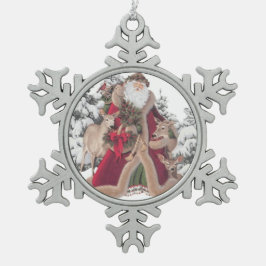 Ornamento De Estanho Floco De Neve Papai Noel e Fawns