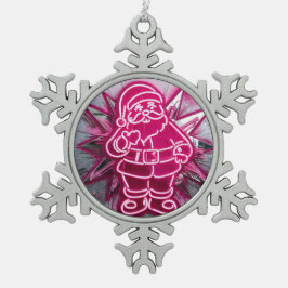 Ornamento De Estanho Floco De Neve Pinkmas Santa – Neon Holiday Pop Art