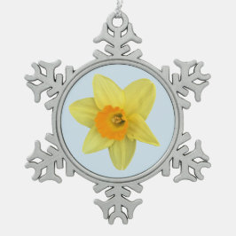 Ornamento De Estanho Floco De Neve Primavera amarelo Daffodil em azul pálido