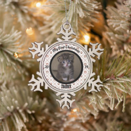 Ornamento De Estanho Floco De Neve Primeira foto de Natal de Kitten Personalizado