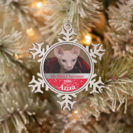 Ornamento De Estanho Floco De Neve Primeira foto de Natal de Kitten Personalizado