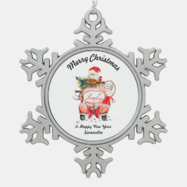 Ornamento De Estanho Floco De Neve Snow Santa truck merry Christmas