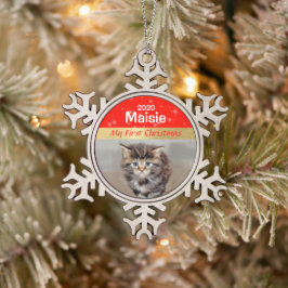 Ornamento De Estanho Floco De Neve Snowfl, a primeira foto de Natal de Kitten persona