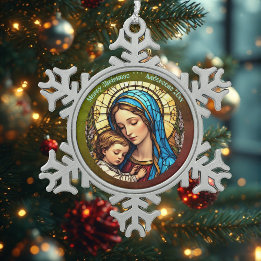 Ornamento De Estanho Floco De Neve Vintage Madonna and Child Nativity Stained Glass 