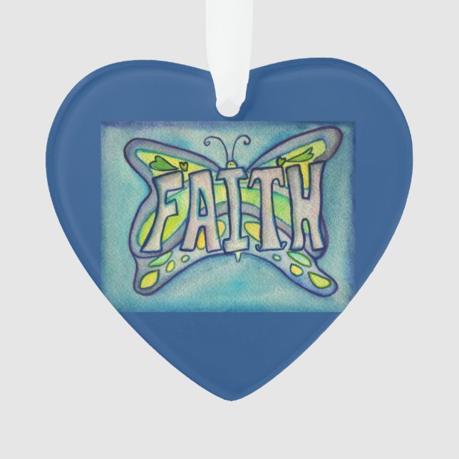 Ornamento de Faith Butterfly Word Art Gift Holiday (Frente)