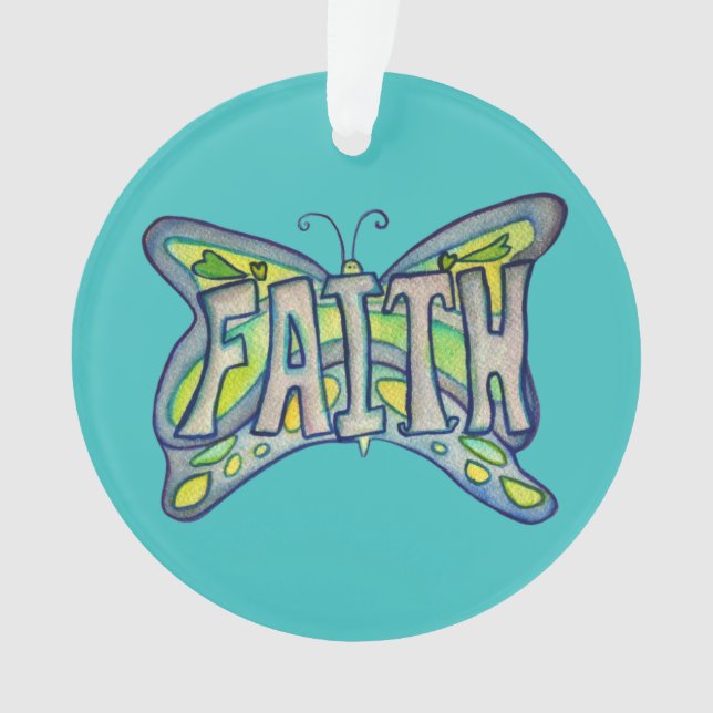 Ornamento de Faith Butterfly Word Art Gift Holiday (Frente)