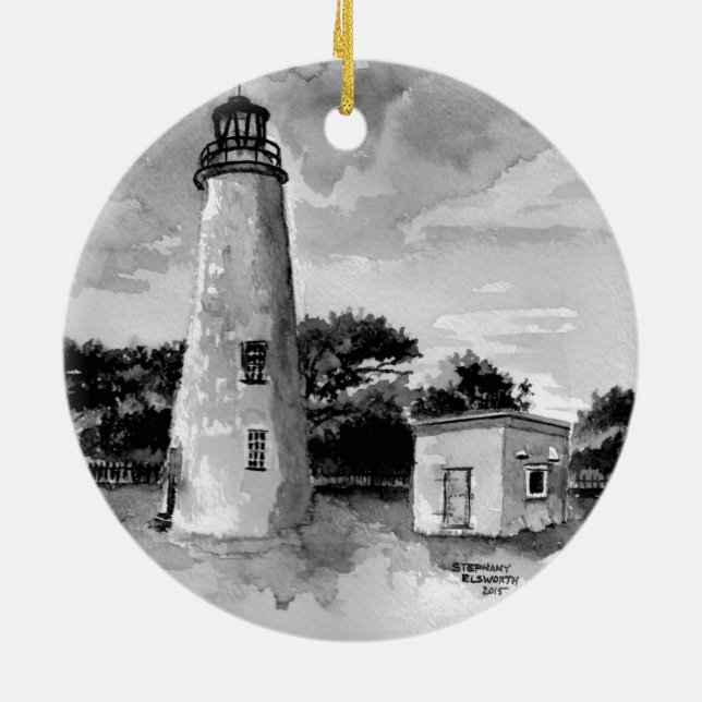 Ornamento de Farol da Ilha de Ocracoke (Traseira)