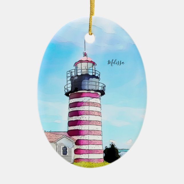 Ornamento de Farol de West Quoddy Maine (Frente)