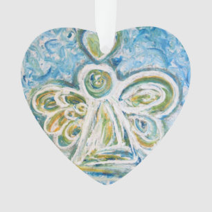 Ornamento de Feriados de Arte Anjo ouro Azul