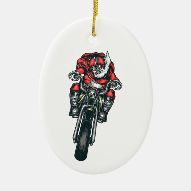 Ornamento de Férias de Motocicleta em Santa Claus (Frente)