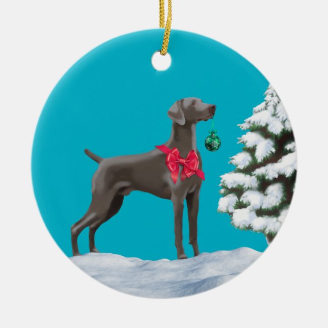 Ornamento de Férias de Natal do Weimaraner (Frente)