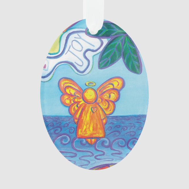 Ornamento de Férias do Anjo de Joy and Peace Beach (Frente)