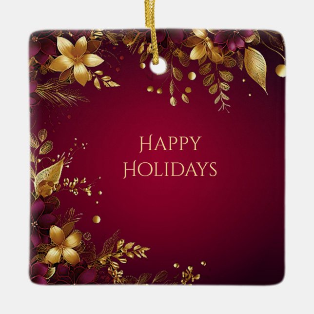 Ornamento de Férias Douradas Vermelhas Burgundy (Frente)