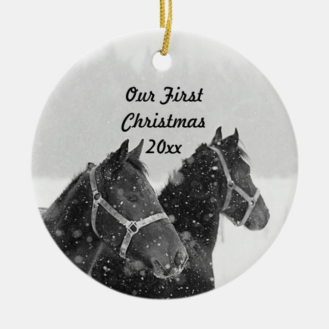 Ornamento de Férias Nosso Primeiro Tema de Cavalo  (Frente)