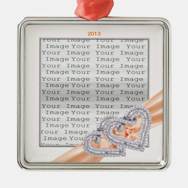 Ornamento de Fita Tangerina de Corações Personaliz (Frente)