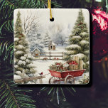Ornamento de Floresta de Árvore de Natais vintages<br><div class="desc">A aquarela natal vintage árvores em ornamento de árvores de floresta nevada.</div>
