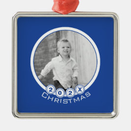 Ornamento de Foto Azul Personalizado de Natal para