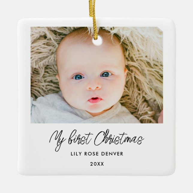 Ornamento de Foto de Natal Personalizado para Bebê (Frente)