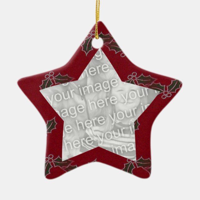 Ornamento de Foto de Natal Red Felt Holly (Frente)