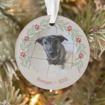 Ornamento de Foto Pet Holly Elegante Personalizado
