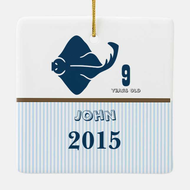 Ornamento de Fotografias de Stripes de Ray Azul e  (Verso)