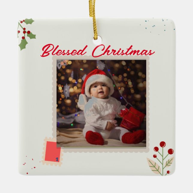 Ornamento de Fotografias Personalizadas de Natal (Frente)