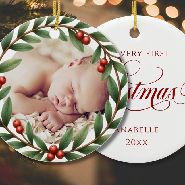 Ornamento de Fotos da Wreath de Natal (Christmas Wreath Photo Ornament - front and back)