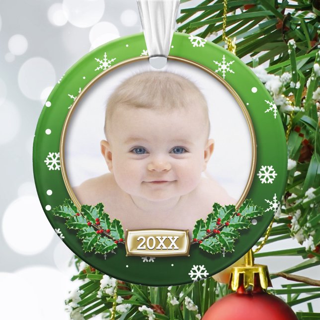 Ornamento de Fotos | Natal de 1rua do bebê (verde) (Criador carregado)