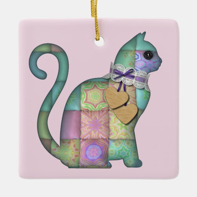 ornamento de gato de patchwork (Frente)