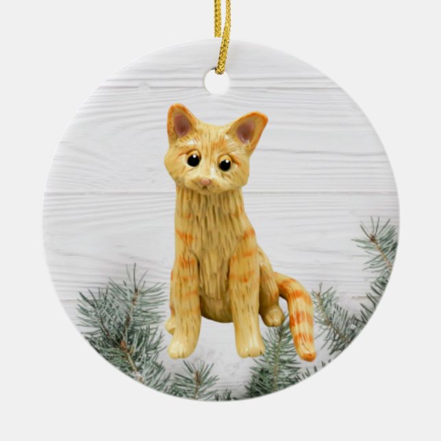 Ornamento de Gato de Tabby Laranja (Frente)