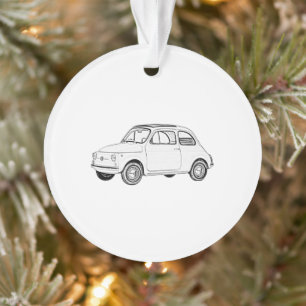Ornamento de Ilustração da Fiat 500 Preta e Bran